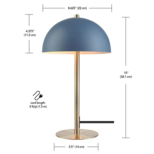 GLOBE Electric 52942 15" Blue Desk Lamp with Brass Accents, in-Line On/Off Rocker Switch, Ideal for Bedroom, Office Decor, Home Essentials, Reading Light, LED Bulb Compatible