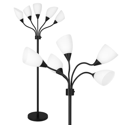 LIGHTACCENTS Multi-Head 5-Light Floor Lamp, Adjustable Standing Lamp with 3-Mode Switch, White Acrylic Shades, Black Finish, Perfect Floor Lamps for Living Room & Bedroom Room Lights
