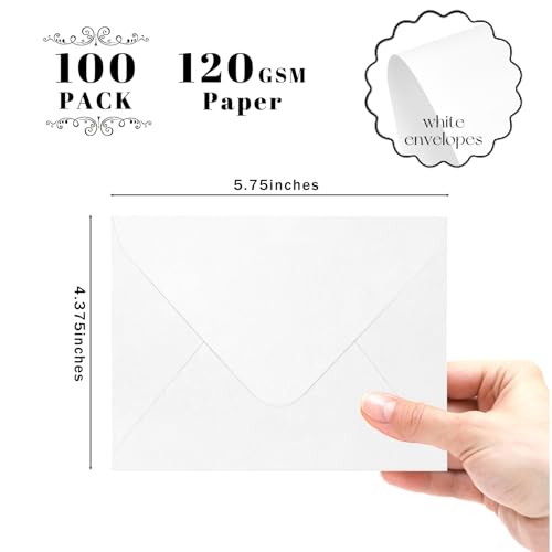 Goefun White A2 Invitation Envelopes 100 Pack, 4-3/8 x 5-3/4, 120 GSM - V-Flap, Durable & Printable