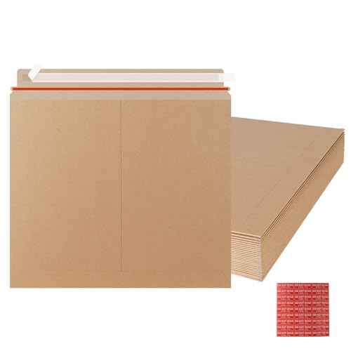 25 Pack 12.75x15 inch Kraft Rigid Mailer Self Seal Photo Document Mailers, Stay Flat Cardboard Envelopes Kraft Photography Mailers for CD, Photos, Document