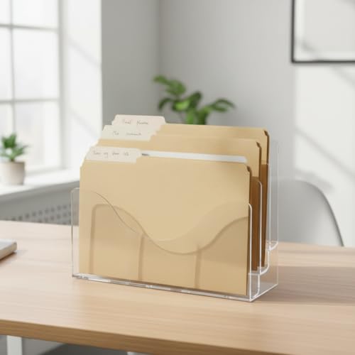 Azar Displays 1-Pack 3-Tier Acrylic Brochure & File Organizer Holder, Wall & Desk Mount, Clear