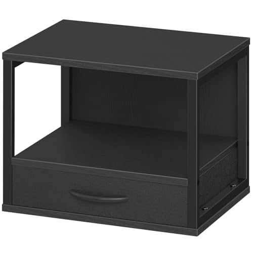 HOOBRO 2-Tier Desktop Printer Stand with Drawer, Under-Desk Printer Table with Storage Shelf, for Home Office, Kitchen, Fax Machine, Scanner, Black BB07PS01