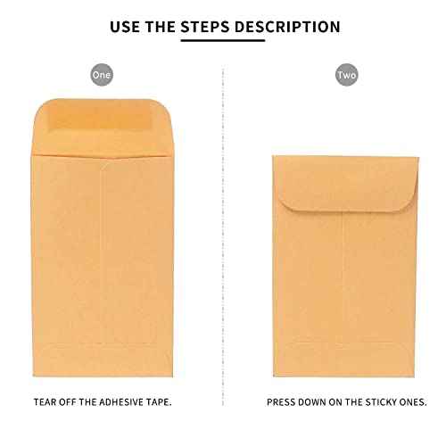 500 PCS #7 Coin Envelopes, 3.5 x 6.5 inches Brown Kraft Envelopes Classic Small Parts Envelopes with Self Adhesive Gummed Flap for Coins, Cash, Credit Cards, Seeds