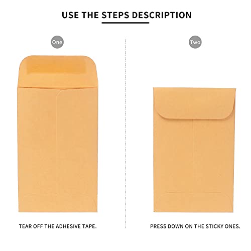 Xxcxpark 500 Pack #7 Coin Envelopes 3.5 x 6.5 Inches Brown Kraft Small Part Envelopes with Self-Adhesive Flap