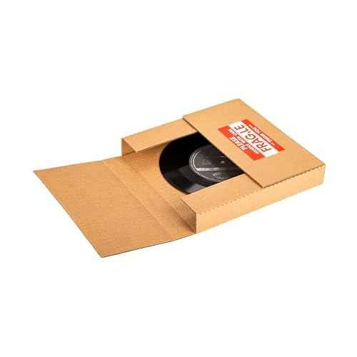 50 Pack 7" 45 RPM Vinyl Record Mailers, 7.5"L x 7.5"W x 1.1"H Kraft Corrugated Album Shipping Boxes for Small Business Packaging Mailing Moving Storage, with Fragile Stickers