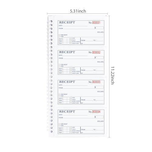 Zzrywuty Single Book 2-Part Carbonless Money and Rent Receipt Book 200 Sets