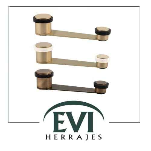 EVI Herrajes | Door Swivel Retainer Stop | Useful Hole 70 mm Thick | Black Rubber | Matte Finish Brass | Adhesive Fixing or with Screw+Dowel | Mod. I-152DUALLMT