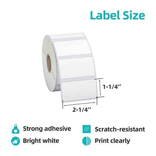 KingTac 3-Proof 1" Core(12,000 Labels) 2.25" X 1.25¡± Direct Thermal Labels - 12 Rolls,1000/Roll, Perforated Stickers for Barcode Address, Compatible with Zebra & Rollo & MUNBYN Desktop Printer