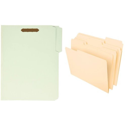 Pendaflex Pressboard Fastener Folders, 2 Fasteners, Letter Size, Light Green, 1" Expansion, 1/3-Cut in Left, Right & File Folders, Letter Size, 8-1/2" x 11", Classic Manila, 1/3-Cut Tabs in Left