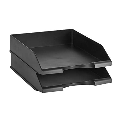 Amazon Basics Stackable Letter Tray Organizer 2-Pack for Office Desk, Black