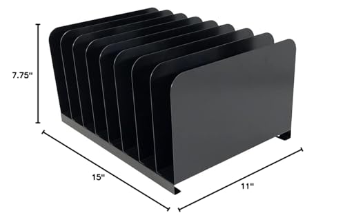 Huron Desktop File Binder Organizer Storage Vertical 8 Slot, Black Commercial Grade Steel