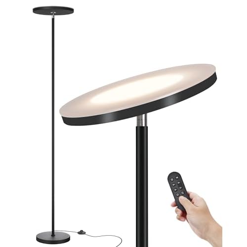 JOOFO LED Floor Lamp ? Super Bright Torchiere with Remote & Foot Switch, Stepless Dimmable Tall Standing Lamp, 69" Modern Pole Light for Corner, Living Room, Bedroom, Reading, Office