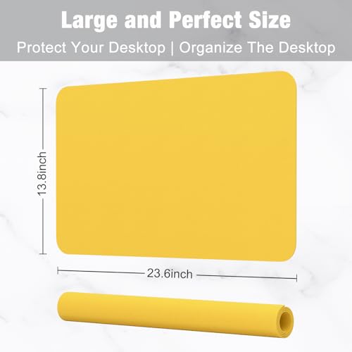 Yellow PU Leather Desk Mat 23.6 x 13.8 Inches Waterproof Non-Slip Office Pad
