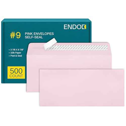 #9 Pink Envelopes Self Seal, 500/pack, Colored Envelopes Letter Size 3 7/8 x 8 7/8 inch, Business Envelopes for Cards, Invitations, Holiday, Postcards, Gifts, 32lb Paper