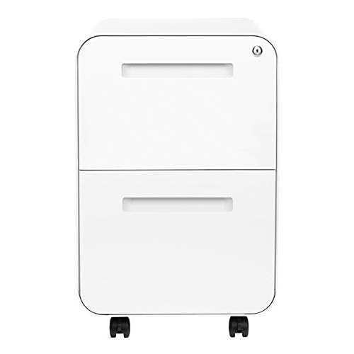 Laura Davidson Furniture Stockpile 2 Drawer Mobile File Cabinet with Lock - Under Desk Metal Filing Cabinet, Legal/Letter File Folders, Wheels and Stationary Feet, Pre-Assembled, White