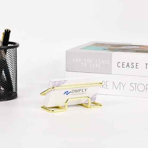 Metal Business Card Holder for Desk, Cute Card Display Stand, Compatible with Various Countertops, Gold
