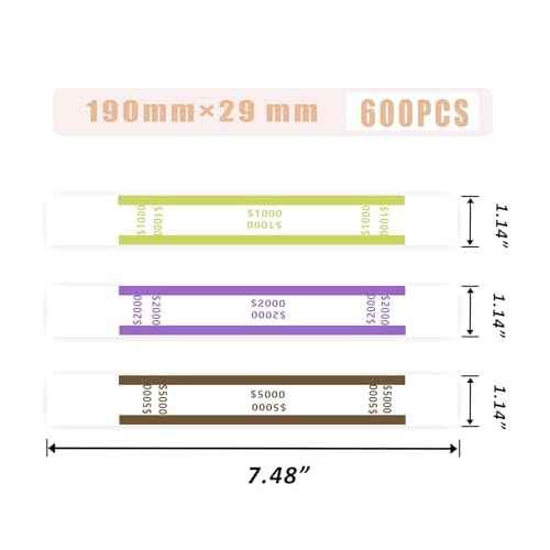 600pcs Money Bands for Cash - Self-Adhesive Money Wrappers for Bills, Currency Straps in 12 ABA Standard Colors, Ideal for Banks, Restaurants and Businesses (50 per Band)