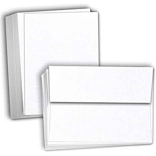 Hamilco Blank Cards and Envelopes - Flat 5" x 7" Linen White Cardstock Thick Paper 100lb Cover 100 Pack