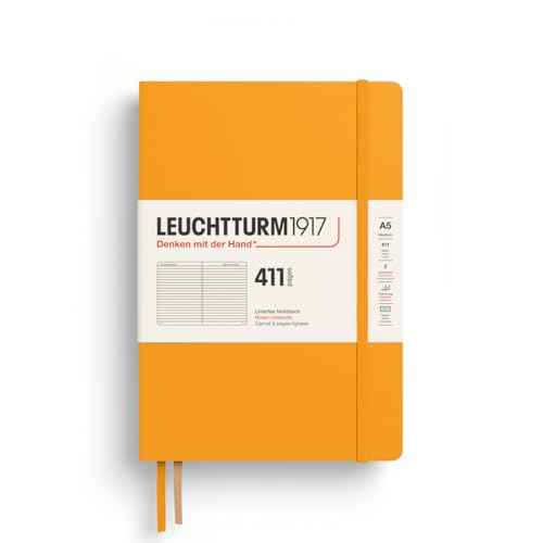 LEUCHTTURM1917 372926 Notebook 411 Medium (A5), Hardcover, 411 Numbered Pages, Rising Sun, Lined, More Thoughts, More Ideas, More Memories, More Pages