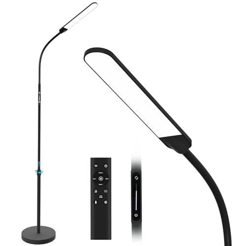 NXONE Led Floor Lamp,Modern Reading Adjustable Standing Height 4 Colors and Stepless Brightness Work Lamp for Living Room Bedroom Reading, Black