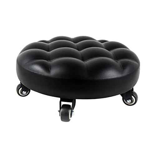 Rolling Stools with 5 Wheels Modern Low Roller Seat Stool for Home Office Men Wemen Girl Shop Salon Kitchen Garage or Sofa Foot Rest Black