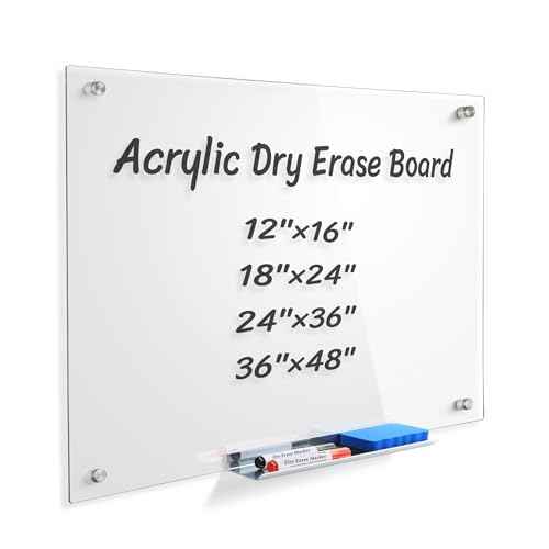 Acrylic Magnetic Dry Erase Board for Fridge,12¡±X16¡± Clear Whiteboard for Wall,Frameless Magnetic Dry Erase Board for Kitchen,Office,Classroom,Includes Makers/Eraser/Maker Holder/Magnets.3040C