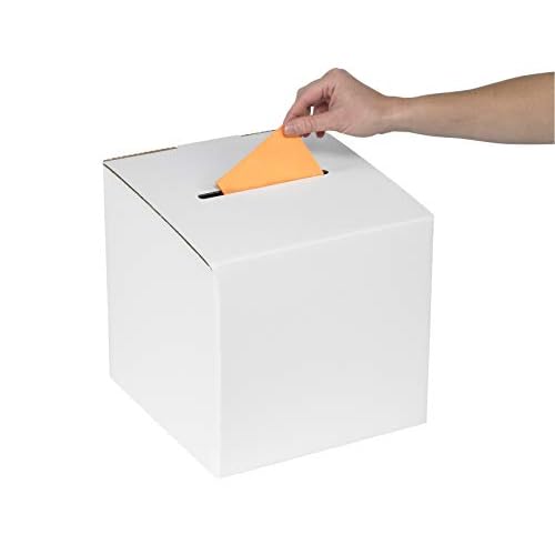 Aviditi Corrugated Cardboard Ballot/Suggestion Box, 10" Length x 10" Width x 9-10" Height, White, Pack Of 10, For Suggestions, Raffles, Tickets, and Donations