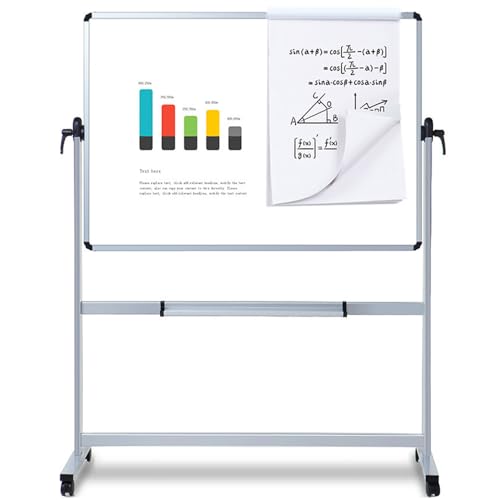VIZ-PRO Double-Sided Magnetic Mobile Whiteboard, 48 x 36 Inches, Aluminium Frame and Stand