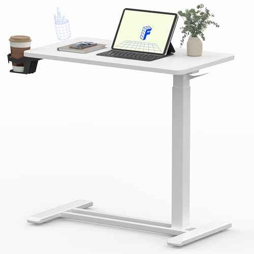 FLEXISPOT Mobile Standing Desk with Wheels Pneumatic Laptop Desk Rolling Computer Cart Movable Height Adjustable Small Sit Stand Desk Computer Workstations Home Use£¨27.6" W x 15.7" D,White