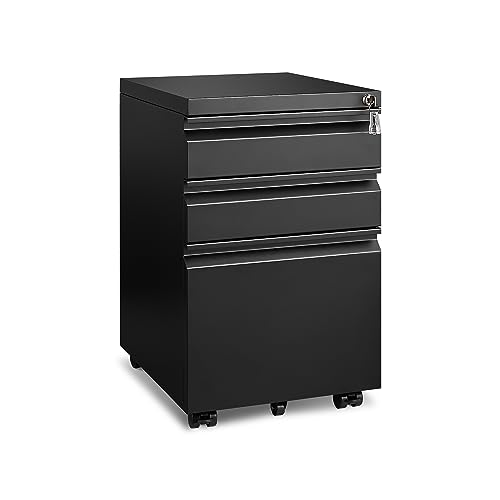 Approgreent 3-Drawer Mobile File Cabinet with Lock - Black, Under Desk Home Office Storage (Variation 02-a)