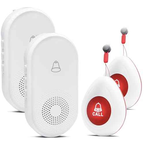 Wireless Caregiver Pager SOS Call Button for Elderly Monitoring 1000+ Feet Life Alert£¬Emergency Alert System Call Bell for Nurse Patient Disabled 2 Waterproof Transmitter & 2 Plugin Receiver