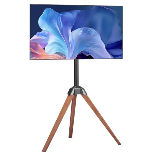 VEVOR Tripod Easel TV Stand, for 40-65 inch Flat Screen/Curved TVs Up to 99 lbs, 18¡Æ Left-Right Rotation Portable TV Stand with Oak Wood Legs, for Bedroom, Living Room, Studio, MAX VESA 600 x 400 mm