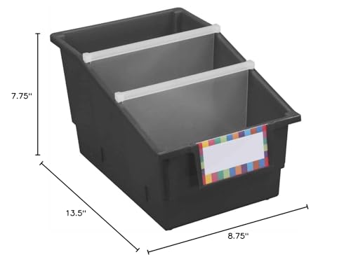 Really Good Stuff Chapter Book Library Bins with Dividers, 8.75" x 13.5" x 7.75" - 4 Pack, Black - Plastic Shelf Bin Organizer for Classroom Library, Book Organization, Documents, Files, Magazines