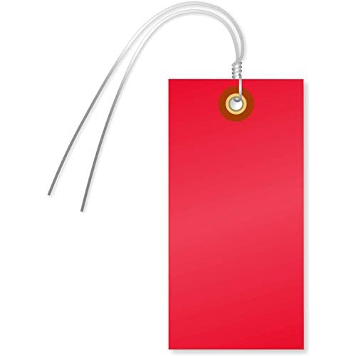 SmartSign Blank Tyvek Shipping Tags with Wire, Size #5 | 4 3/4" x 2 3/8", Pack of 100, Red, Made in USA