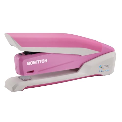 Pink PaperPro One-Finger 3-in-1 Stapler for Up to 25 Sheets, Easy Jam-Free