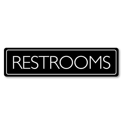 GRX1236 Aluminum Sign LARGE 24 in x 6 in: RESTROOMS (black/white) Style 2