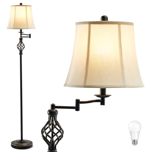 GyroVu 3 Color Temperature LED Floor lamp, Traditional 350¡Æ Adjustable Swing Arm Floor Lamp Vintage Pole lamp Farmhouse Lamp for Living Rooms & Offices, Rustic Standing Lamp for Bedroom Reading