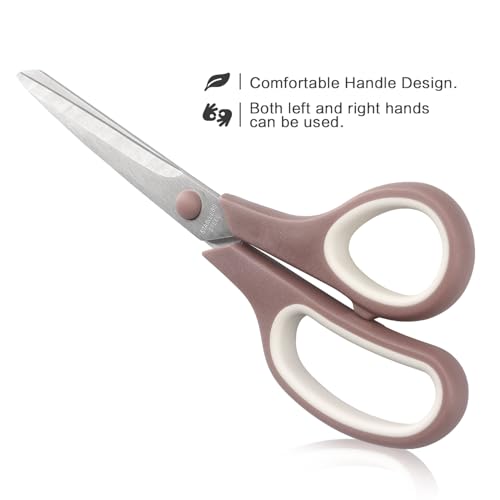 LONGKEY 8.5-Inch Pastel Scissors 3-Pack - Navy Blue, Pink, Brown, Ultra Sharp Stainless Steel