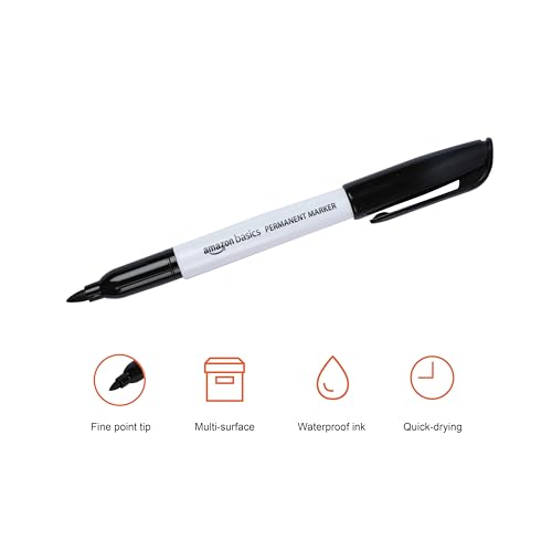 Amazon Basics Fine Tip Permanent Markers Black 12 Pack - Writing & Drawing