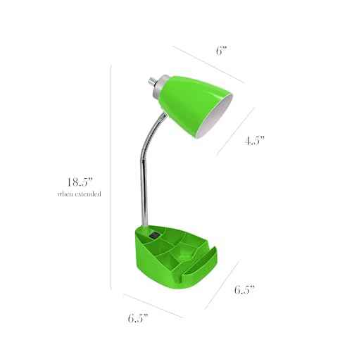 Simple Designs LD1094-GRN 18.5" All-in-One Gooseneck Desk Lamp with iPad Stand, Book Holder, and Convenient Charging Outlet, for Office, Bedroom, Living Room, Green