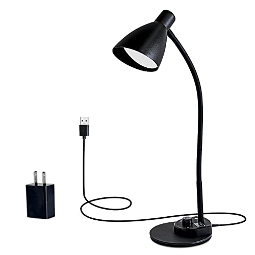 LED Desk Lamp, Desk Light with USB Charger, 3 Color Temperature and 20 Brightness Levels, Eye-Caring Metal Desk Light for Office and Bedroom, 10W, 1000 Lumens, Adapter Included (Black)