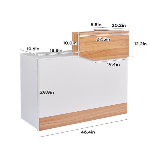 LayBurst 47-Inch Reception Desk with Cable Grommet – Modern White & Wood Counter for Checkout, Lobby