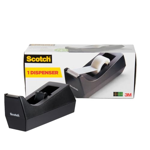 Scotch 1-Pack Desktop Tape Dispenser, Black, 2.7 x 2.7 x 6.4 in - Refillable & Eco-Friendly
