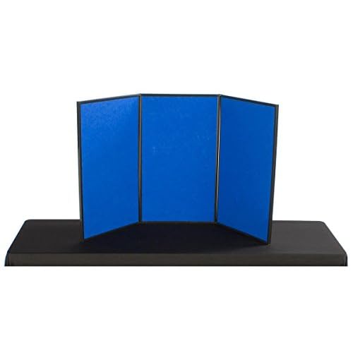 3-Panel Table Presentation Board, 54 x 30 - Blue Hook & Loop Fabric and White, Dry-Erase Write-on Panels