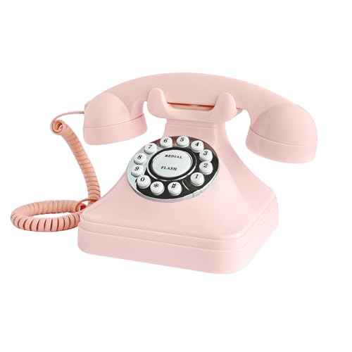 TelPal Corded Pink Retro Landline Home Phone, Basic Pink Decorative Analog Telephone Set, Senior Phone for Home/Office/Hotel
