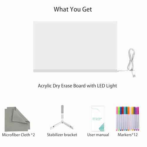 LED Note Board with Colors 12-Color Illuminated Acrylic Drawing Board - Dry-Erase Night Light with Stand for Home/Office/Gift/Festival