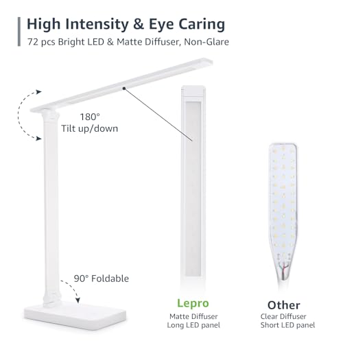 Lepro White LED Desk Lamp 9.5W 800lm, Adjustable Eye-Care Office Light