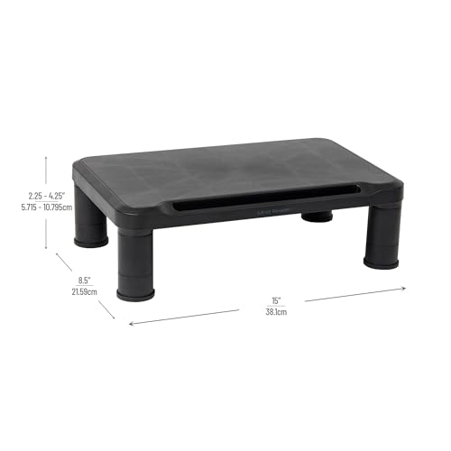 Mind Reader Monitor Stand, Height Adjustable, Laptop, Computer, Riser, Office, 15"L x 9.5"W x 4.25"H, Set of 2, Black