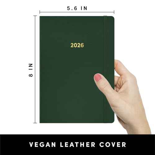 PAPERAGE 2026 Weekly & Monthly Planner, 12 Months (January 2026 - December 2026), 5.6 in x 8 in, Hardcover 2026 Planner with Weekly & Monthly Spreads, Note Pages, Stickers & Back Pocket ? Dark Green
