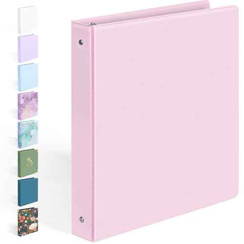 BinderX Extra Durable 3 Ring Binder, Round Rings 1 Inch Binder, Fits 175 Sheets of 8.5x11 Paper, Customizable View Cover with Inside Pockets, Cute 1" Binders, 1 Inch Binders 3 Ring, Pink